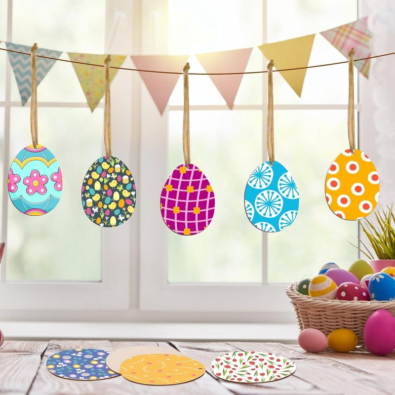 Tmflexe 50-Pack Paintable Wooden Easter Ornaments - DIY Craft Eggs & Hanging Wood Slices for Kids Art - Image 2