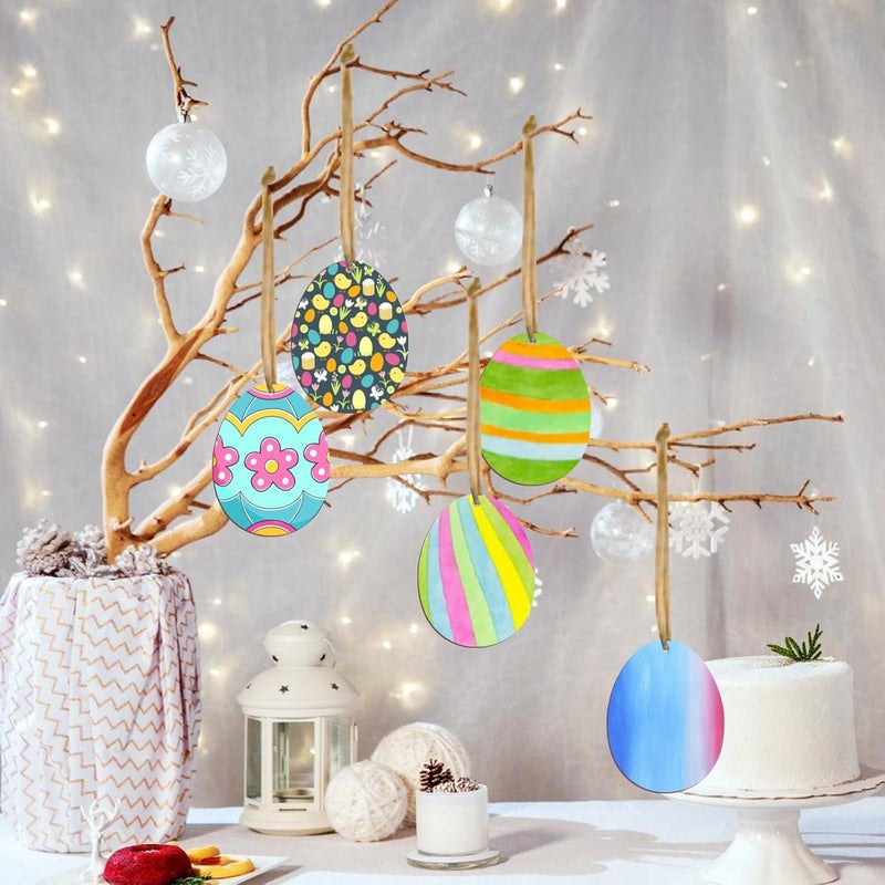 Tmflexe 50-Pack Paintable Wooden Easter Ornaments - DIY Craft Eggs & Hanging Wood Slices for Kids Art - Image 3