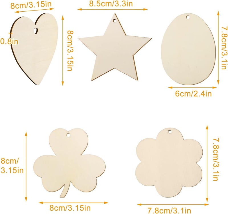 Tmflexe 50-Pack Paintable Wooden Easter Ornaments - DIY Craft Eggs & Hanging Wood Slices for Kids Art - Image 5