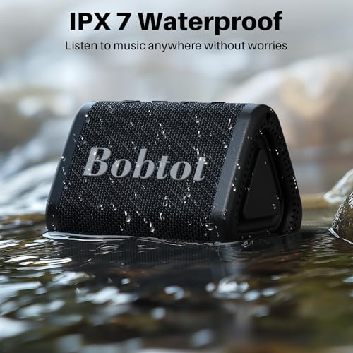 Bobtot Portable Bluetooth Speaker Wireless, IPX7 Small Shower Speaker Waterproof, 15H Playing Time, Loud and Stereo Sound with Bass, TWS Pairing for Party, Camping, Travel, Black - Image 3