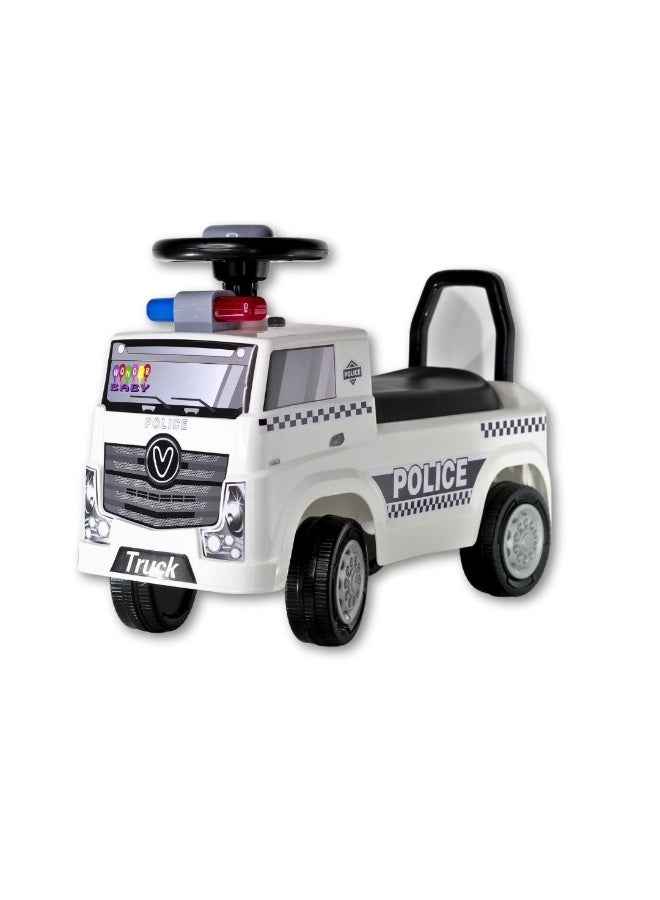 Toy Box Ride On Police Car For Kids with Light, Music, Storage Space & Backrest, Ride on Police and Firefighter Toy Truck - Image 1