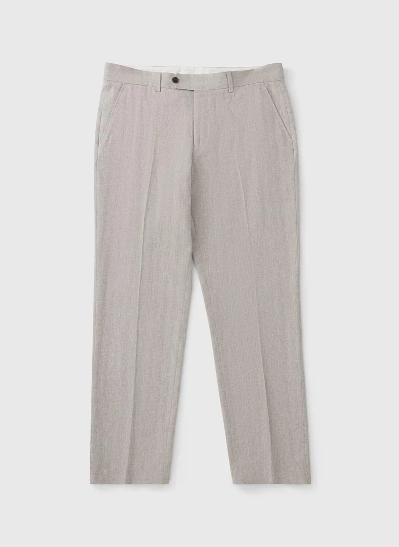 Matalan Grey Taylor & Wright Langham Stone Linen Blend Herringbone Slim Suit Trousers for Men | Best Price UAE