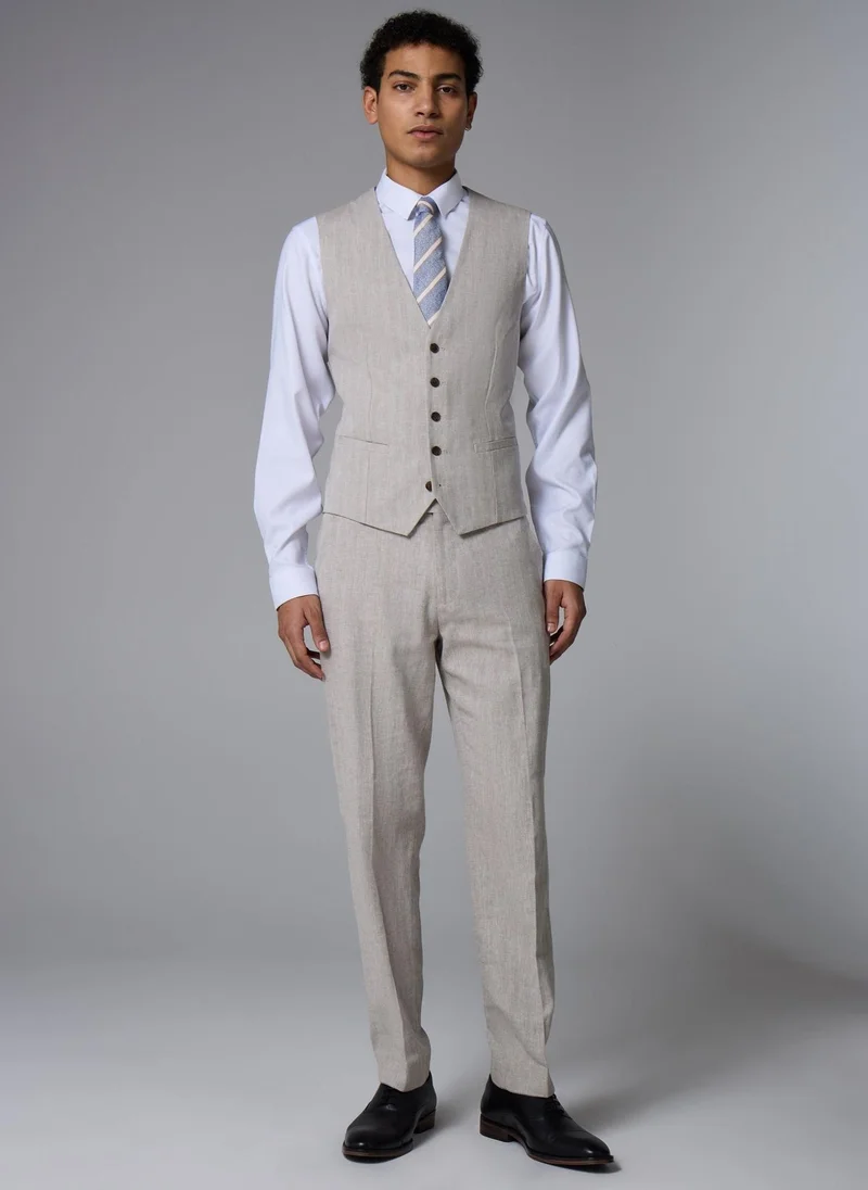 Matalan Grey Taylor & Wright Langham Stone Linen Blend Herringbone Slim Suit Trousers for Men | Best Price UAE