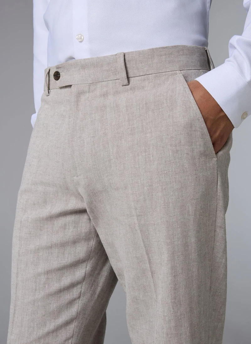 Matalan Grey Taylor & Wright Langham Stone Linen Blend Herringbone Slim Suit Trousers for Men | Best Price UAE