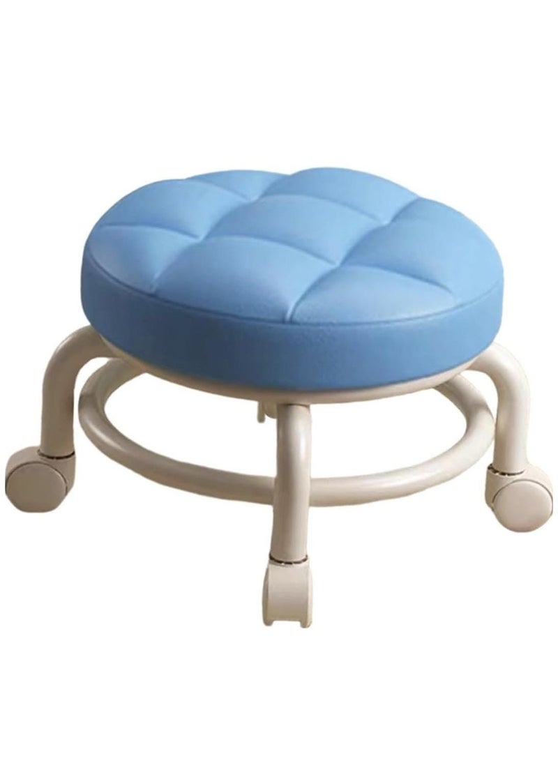 Household Rolling Stool Round Pulley Low Stool Household Pu Leather Rolling Stool 360° Universal Wheel Movable Soft Stool Small Changing Shoe Stool - Image 3