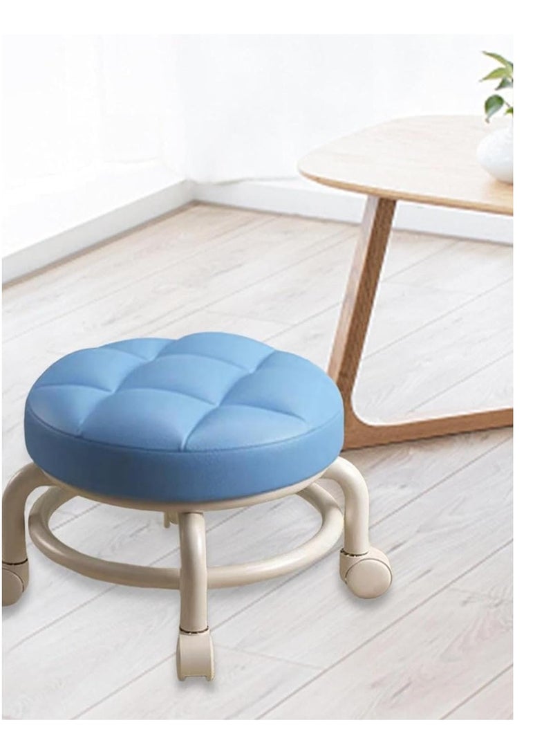 Household Rolling Stool Round Pulley Low Stool Household Pu Leather Rolling Stool 360° Universal Wheel Movable Soft Stool Small Changing Shoe Stool - Image 4