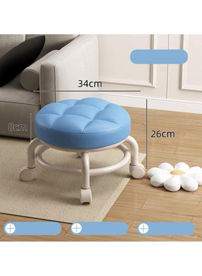 Household Rolling Stool Round Pulley Low Stool Household Pu Leather Rolling Stool 360° Universal Wheel Movable Soft Stool Small Changing Shoe Stool - Image 5