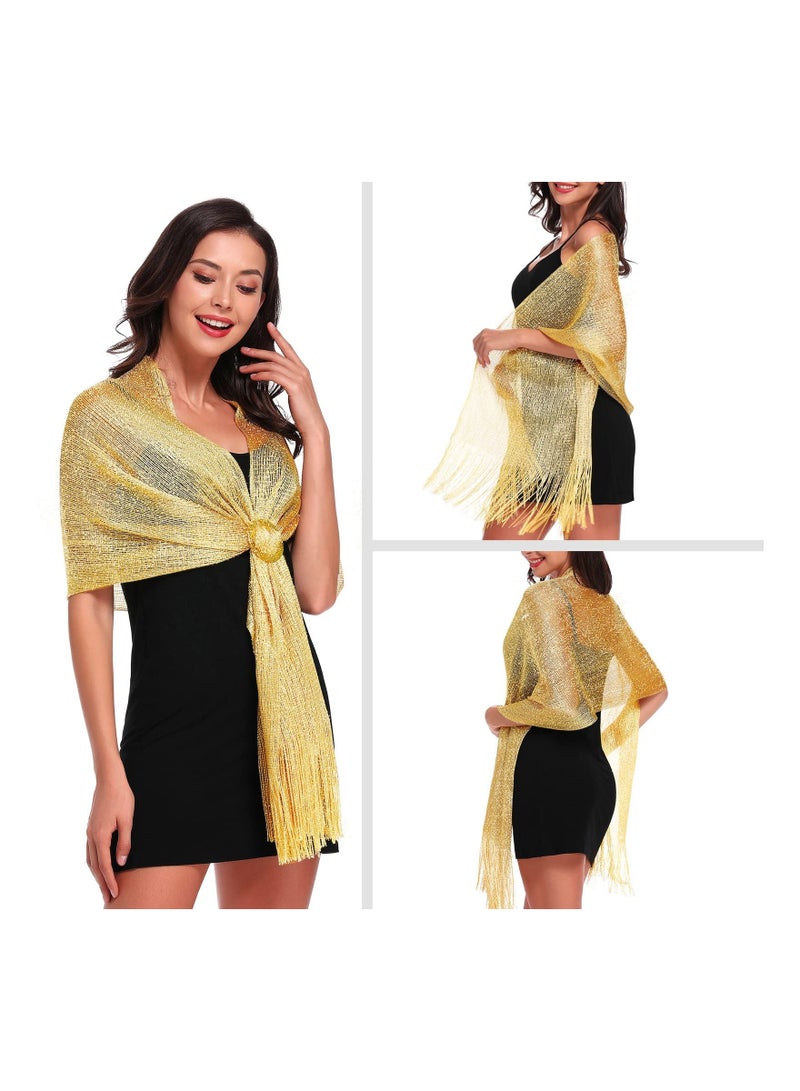 Sparkling Metallic Shawls and Wraps for Evening Party/Wedding/Formal Dresses, Women Shimmering Evening Party Dresses Scarf, Women's Lace Scarf Shawl, Soft Wraps (With Free Buckle) - Image 3