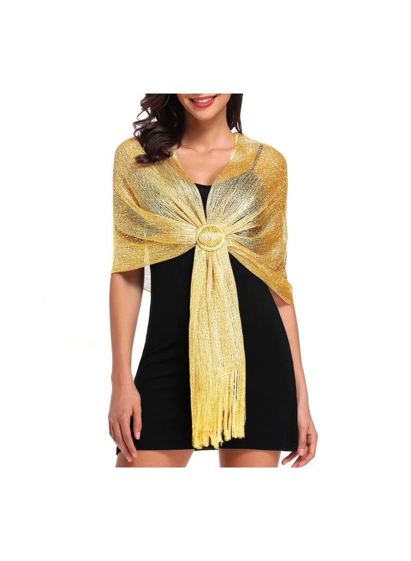 Sparkling Metallic Shawls and Wraps for Evening Party/Wedding/Formal Dresses, Women Shimmering Evening Party Dresses Scarf, Women's Lace Scarf Shawl, Soft Wraps (With Free Buckle) - Image 1