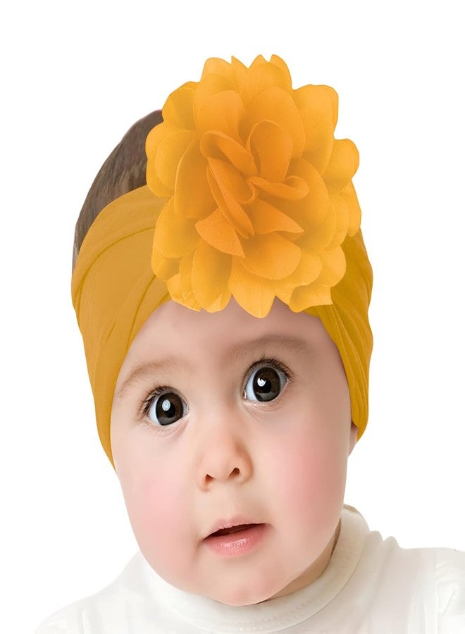 SYGA Baby Headbands Nylon Flower Soft Stretchable Hairband for Newborn Infant Toddler Kids For 0-3 Year - Khaki Yellow - Image 1