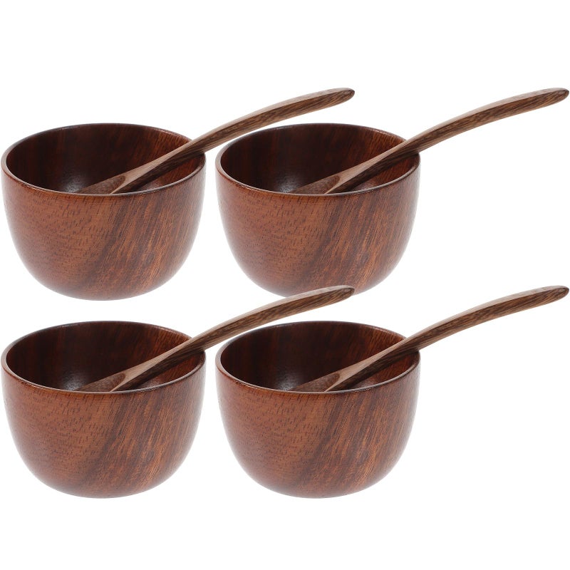 Wooden Dinner Bowl Set With Spoons 8cm Bowl 12cm Spoon 8pcs Kitchen Dining Accessories - Image 2