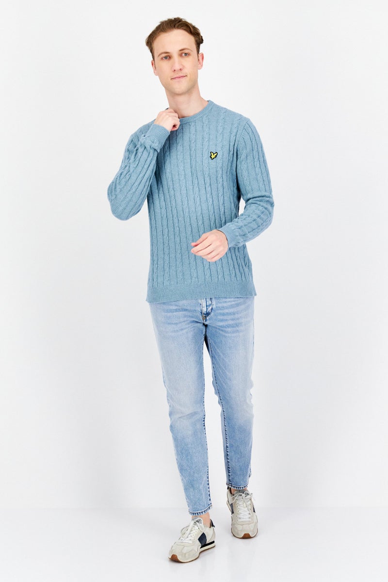 Lyle & Scott Men Crew Neck Brand Logo Sweatshirts, Slate Blue - Image 3