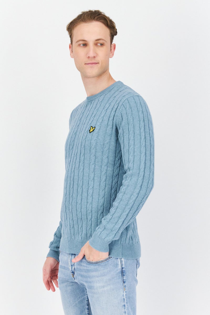 Lyle & Scott Men Crew Neck Brand Logo Sweatshirts, Slate Blue - Image 4
