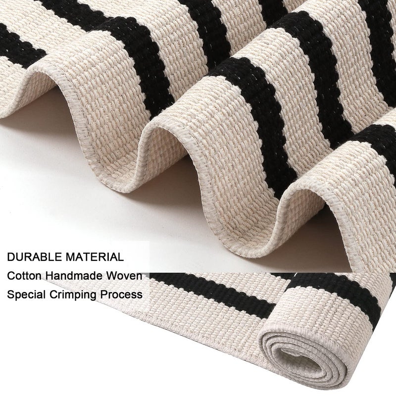 LEEVAN Black and White Striped Rug Doormat 2x3 Washable Front Porch Rug Farmhouse Layered Door Mats Outdoor Cotton Hand Woven Throw Carpet for Entryway/Front Steps/Bathroom/Home Entrance - Image 4