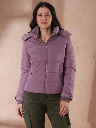 globus Women Hooded Solid Casual Puffer Jacket