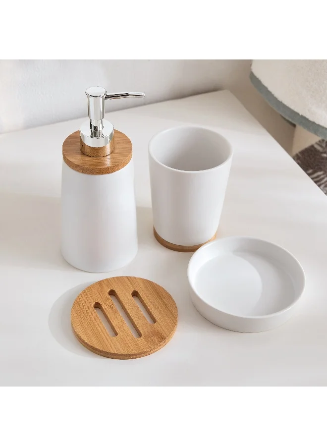 Home Box Boston 3-Piece Ceramic and Bamboo Bathroom Accessory Set
