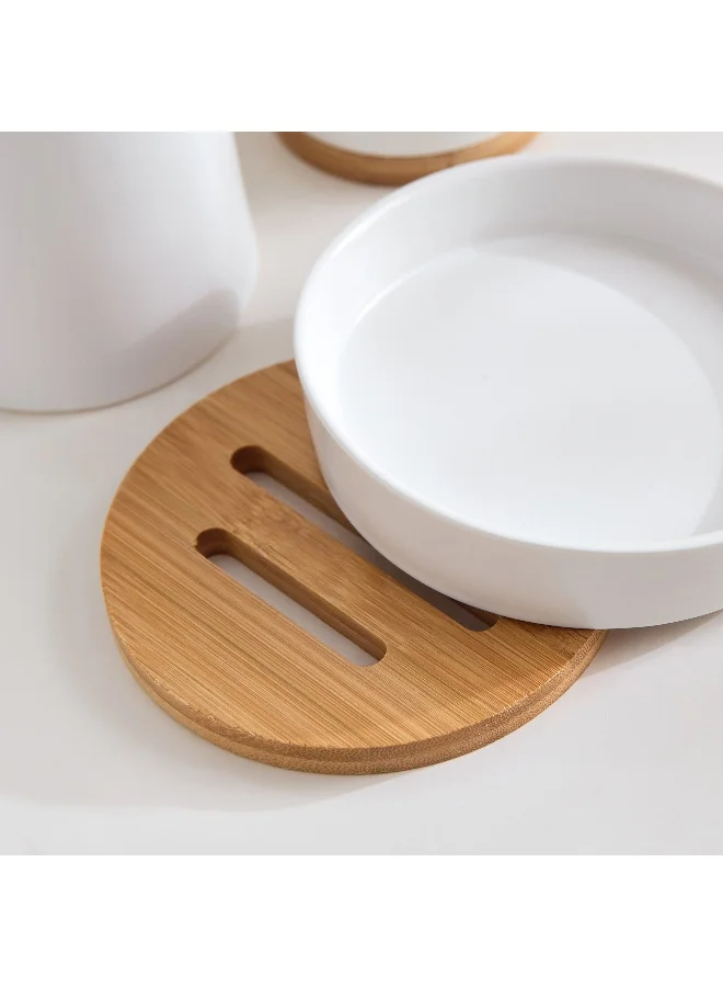 Home Box Boston 3-Piece Ceramic and Bamboo Bathroom Accessory Set