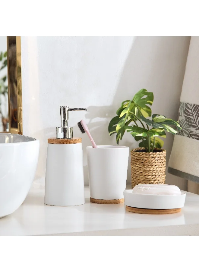 Home Box Boston 3-Piece Ceramic and Bamboo Bathroom Accessory Set