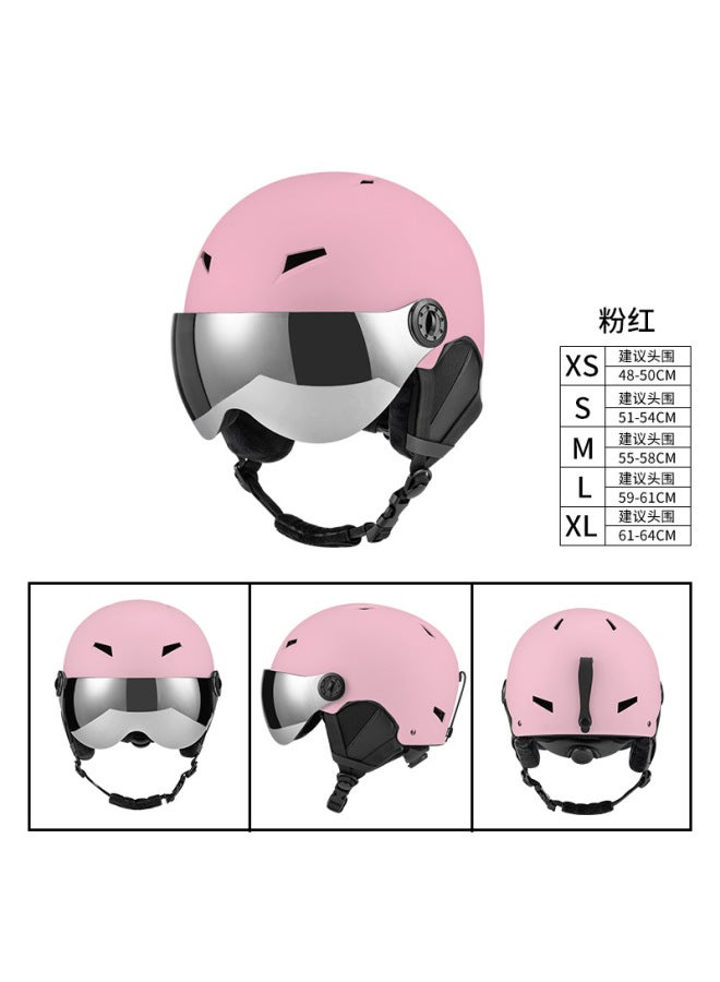 Pink lens Style New Ski Helmet Cover Adult Children Outdoor Sports Unisex Lens Goggles With Warm Skiing Safety