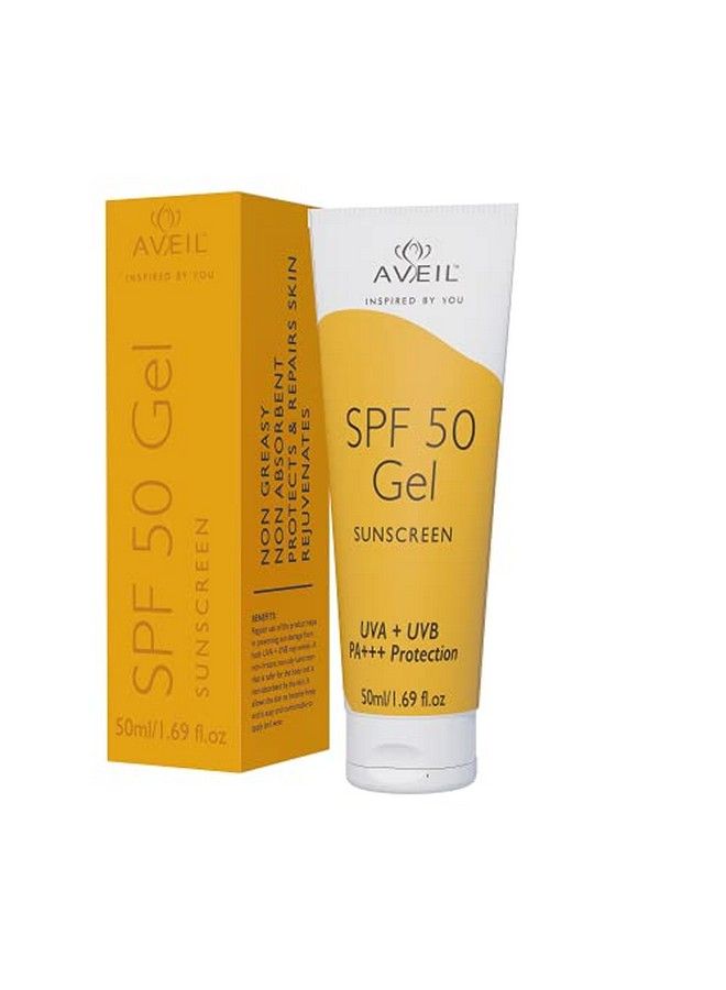 AVEIL Spf 50 Gel Sunscreen ; Nongreasy Nonabsorbent ; Protects From Uv & Infrared Rays ; Rejuvenates & Repairs Skin ; Dermatologically Tested For All Skin Types ; 50 Ml - Image 1