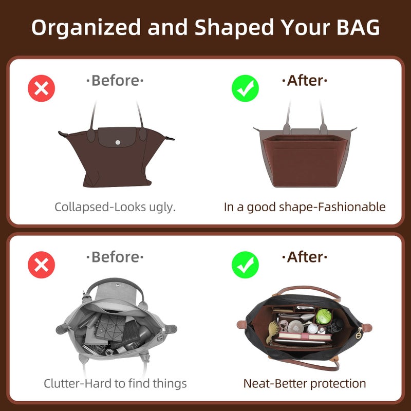 Doxo Purse Organizer Insert for Longchamp Le Pliage L Handbag Insert(L,Brown) - Image 3