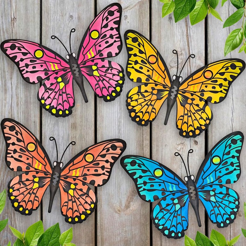 Daogtc Metal Butterfly Wall Decor - 9.6" Outdoor Fence Wall Art Decor, Hanging Decoration for Garden Yard Living Room Bedroom Patio Balcony(4 Pack) - Image 1
