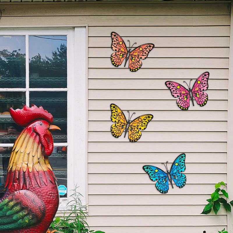 Daogtc Metal Butterfly Wall Decor - 9.6" Outdoor Fence Wall Art Decor, Hanging Decoration for Garden Yard Living Room Bedroom Patio Balcony(4 Pack) - Image 3