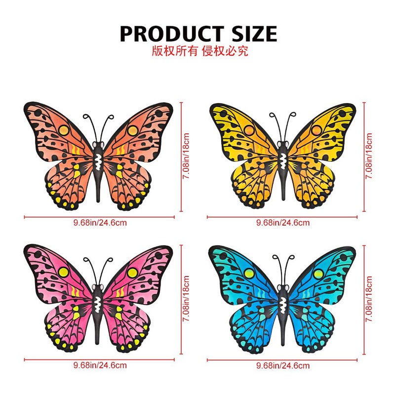 Daogtc Metal Butterfly Wall Decor - 9.6" Outdoor Fence Wall Art Decor, Hanging Decoration for Garden Yard Living Room Bedroom Patio Balcony(4 Pack) - Image 4
