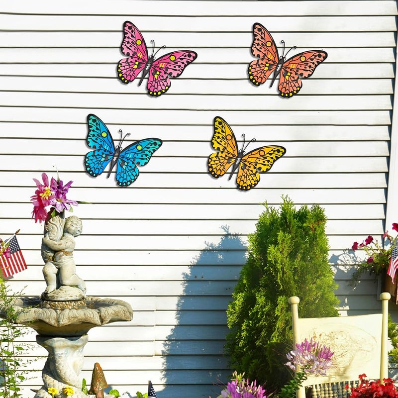 Daogtc Metal Butterfly Wall Decor - 9.6" Outdoor Fence Wall Art Decor, Hanging Decoration for Garden Yard Living Room Bedroom Patio Balcony(4 Pack) - Image 2
