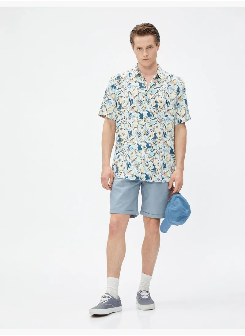 KOTON Linen Blend Shorts Drawstring Buttoned Pocket Detailed