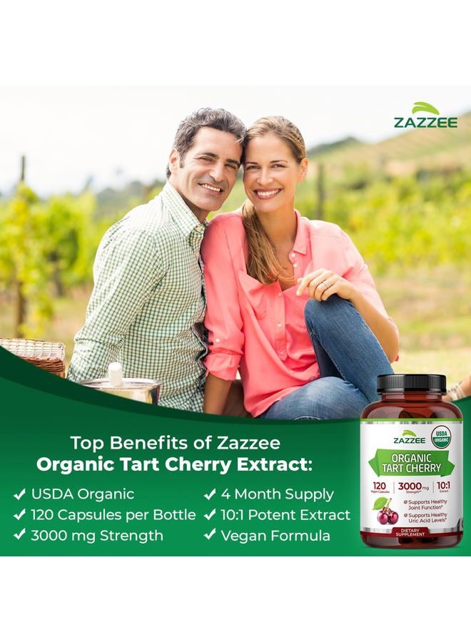 Zazzee مستخلص الكرز الحامض العضوي من وزارة الزراعة الأمريكية 10:1، قوة 3000 ملغ، 120 كبسولة نباتية، إمداد لمدة 4 أشهر، موحد، مستخلص مركز 10X، 100% نباتي، معتمد عضوي، طبيعي بالكامل وغير معدّل وراثيًا - Image 4