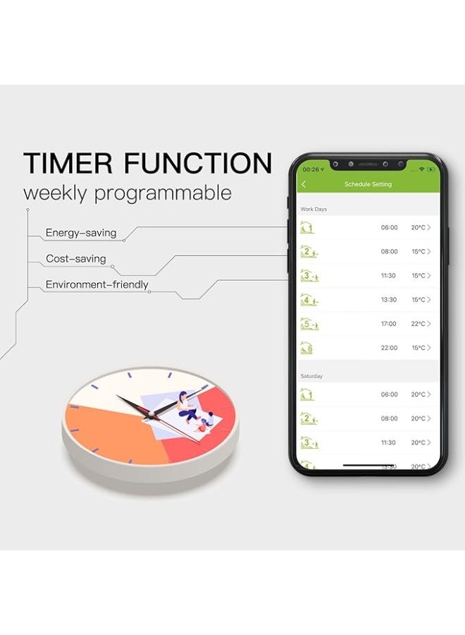 مويس ترموستات رقمي ذكي لغرفة بأربعة أنابيب، متحكم في درجة الحرارة قابل للبرمجة لمكيف الهواء (BAC-3000EL، أسود) - Image 3