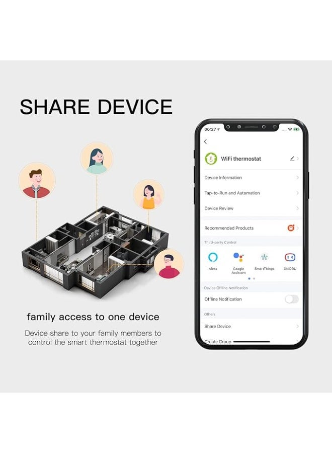 مويس ترموستات رقمي ذكي لغرفة بأربعة أنابيب، متحكم في درجة الحرارة قابل للبرمجة لمكيف الهواء (BAC-3000EL، أسود) - Image 4