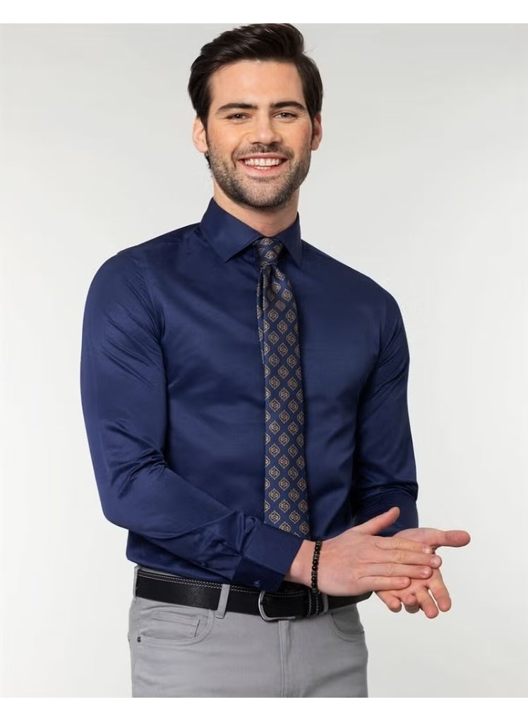 Tudors Slim Fit Plain Navy Blue Men's Shirt - Image 1