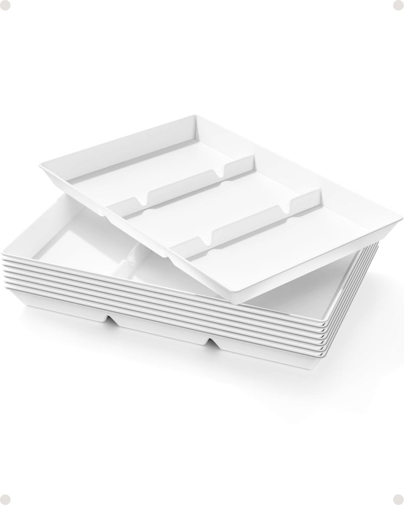 Lifewit Serving Tray Divided for Party Supplies 8 PCS 15 x 10 Plastic Platters for Serving Food White Reusable Tray for Veggie Snack Fruit Cookies Desserts in KitchenPantry