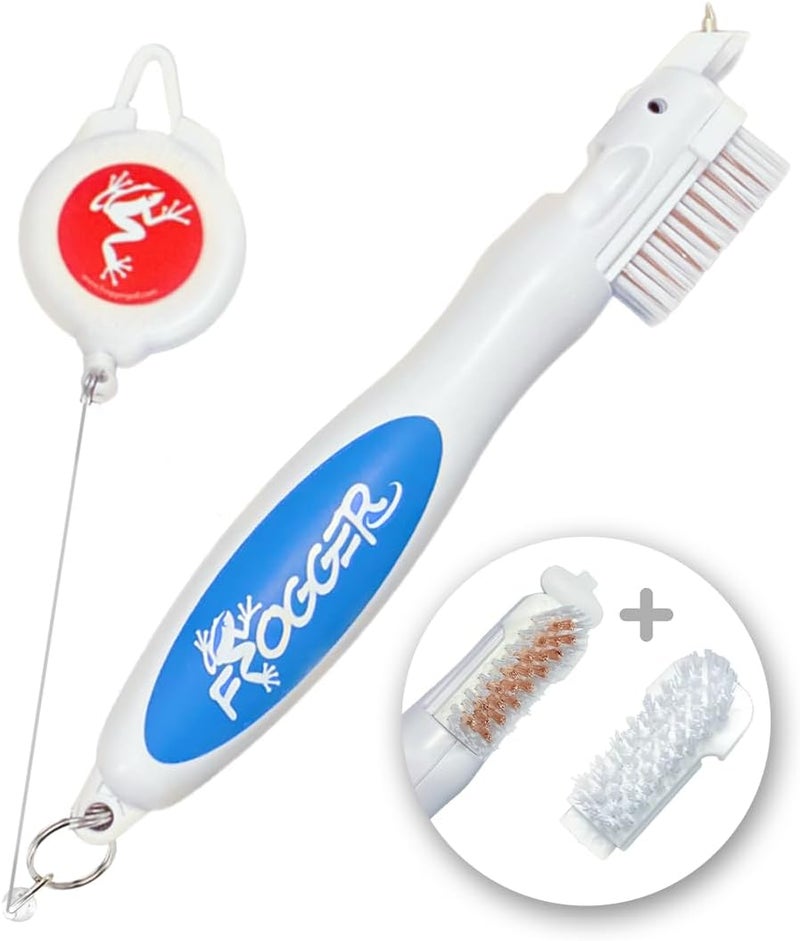 Frogger BrushPro Golf Club Cleaner with Ergonomic Grip and 2.5 ft. Retractable Cord, Sturdy Golf Club Brush and Groove Cleaner for Golfers, Golf Dad - Image 1