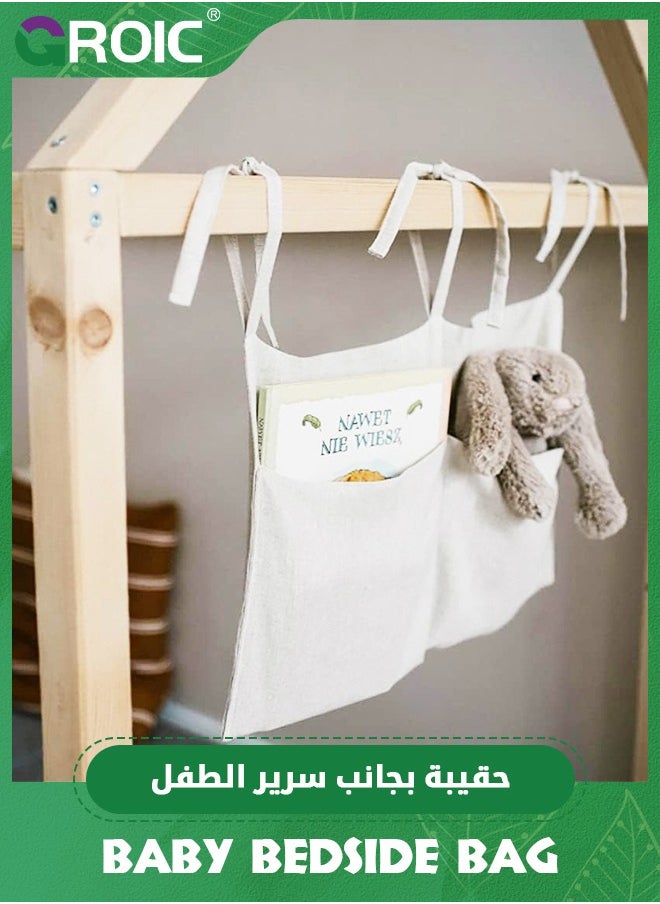 GROIC Linen Baby Bedside Hanging Storage Bag,2 Pockets Organizer for Baby Cribs and Toys,Side Hanging Storage Bag for Crib,Multifunctional Diaper Bag,Toy Storage Bag  - Image 4
