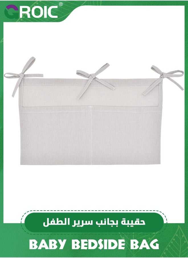 GROIC Linen Baby Bedside Hanging Storage Bag,2 Pockets Organizer for Baby Cribs and Toys,Side Hanging Storage Bag for Crib,Multifunctional Diaper Bag,Toy Storage Bag  - Image 5
