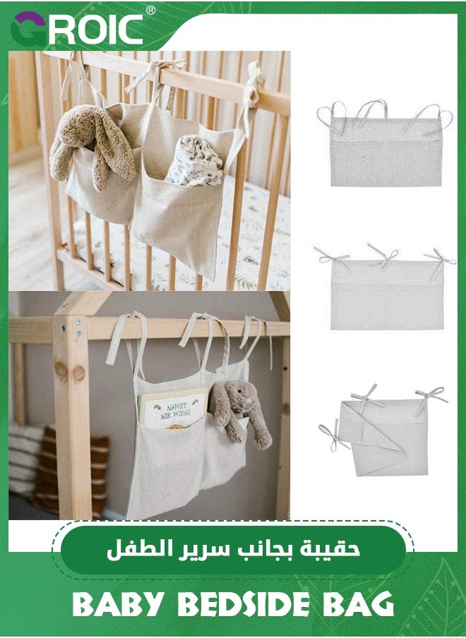GROIC Linen Baby Bedside Hanging Storage Bag,2 Pockets Organizer for Baby Cribs and Toys,Side Hanging Storage Bag for Crib,Multifunctional Diaper Bag,Toy Storage Bag  - Image 3