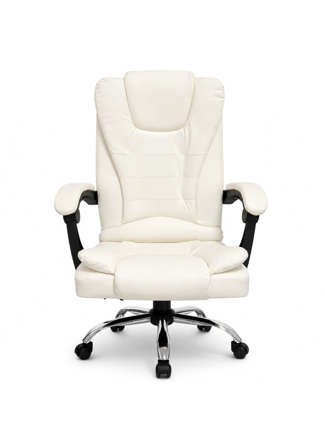 FUOE Executive Ergonomic Cloud Office Chair Cat-Scratch-Resistant Leather Reclining Desk Computer Swivel Silent Wheel Adjustable Height High-Back Big Gaming Chair with Two Points Massage - Image 1