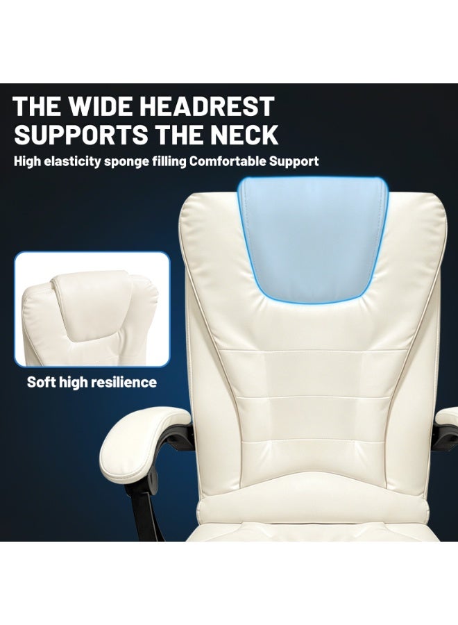 FUOE Executive Ergonomic Cloud Office Chair Cat-Scratch-Resistant Leather Reclining Desk Computer Swivel Silent Wheel Adjustable Height High-Back Big Gaming Chair with Two Points Massage - Image 2
