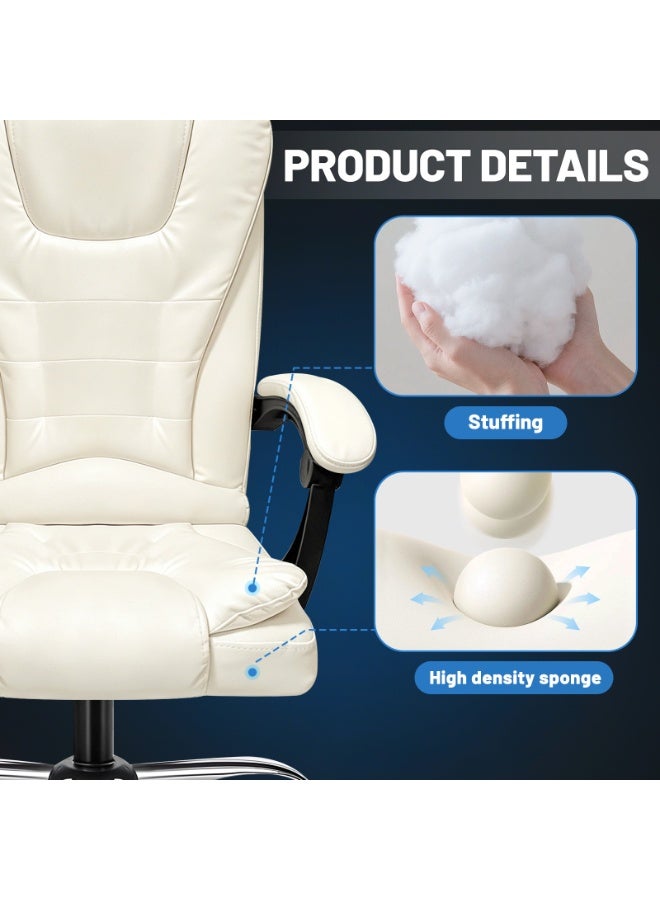FUOE Executive Ergonomic Cloud Office Chair Cat-Scratch-Resistant Leather Reclining Desk Computer Swivel Silent Wheel Adjustable Height High-Back Big Gaming Chair with Two Points Massage - Image 5