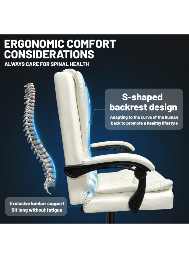 FUOE Executive Ergonomic Cloud Office Chair Cat-Scratch-Resistant Leather Reclining Desk Computer Swivel Silent Wheel Adjustable Height High-Back Big Gaming Chair with Two Points Massage - Image 4
