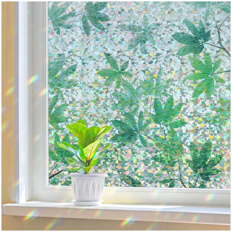 Haton Window Privacy Film, Rainbow Decorative Film, Stained Glass Window Clings, Static Cling UV Blocking Heat Control Tint Sticker for Home Door, Leaf Rainbow, 17.5" x 78.7" Non-Adhesive - Image 1