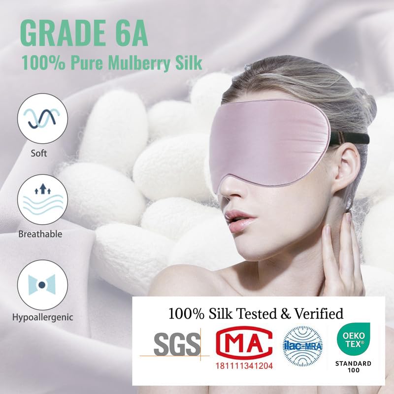 BeeVines Sleep Mask, 2 Pack 100% Real Natural Pure Silk Eye Masks with Adjustable Strap for Sleeping, Mulberry Silk Eye Sleep Shade Cover, Blocks Light Reduces Puffy Eyes Traveling Gifts - Image 2
