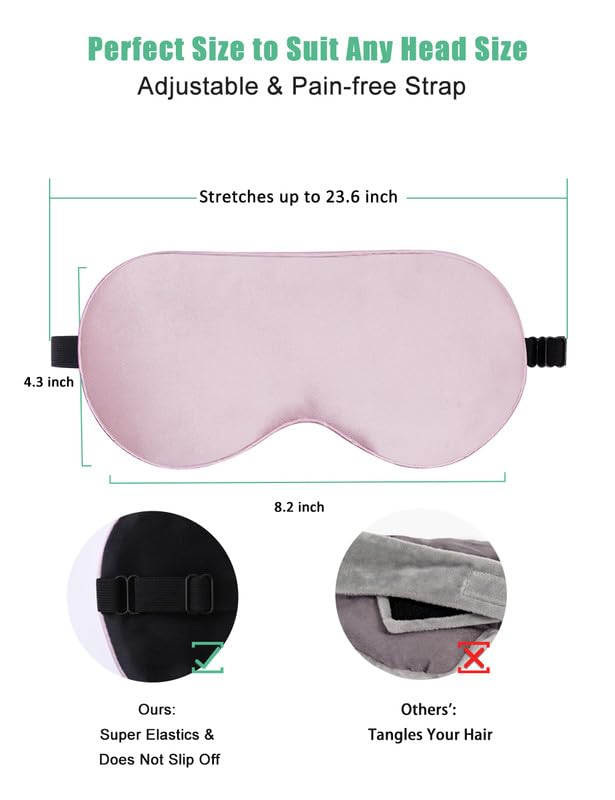 BeeVines Sleep Mask, 2 Pack 100% Real Natural Pure Silk Eye Masks with Adjustable Strap for Sleeping, Mulberry Silk Eye Sleep Shade Cover, Blocks Light Reduces Puffy Eyes Traveling Gifts - Image 4