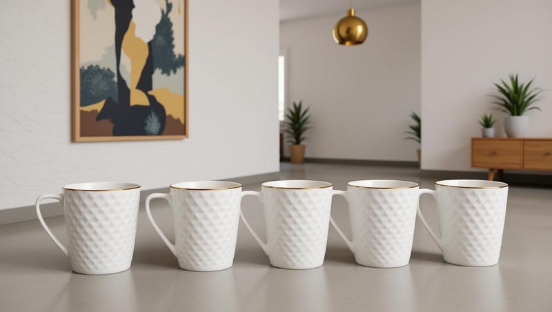 SkyKey BP Bone China Coffee Mug Set of 6 – White 140 ml Each | Elegant and Durable | Ideal for Home Office Cafes | Dishwasher Safe | Hot or Cold Beverage Tea Cups - Image 2