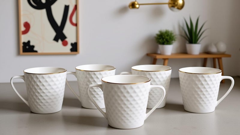 SkyKey BP Bone China Coffee Mug Set of 6 – White 140 ml Each | Elegant and Durable | Ideal for Home Office Cafes | Dishwasher Safe | Hot or Cold Beverage Tea Cups - Image 1