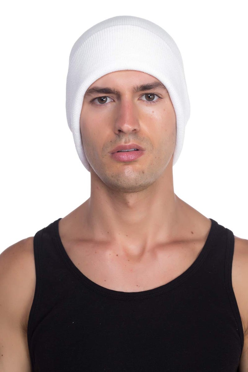 Top Level Beanie Men Women - Unisex Cuffed Plain Skull Knit Hat Cap, White - Image 4
