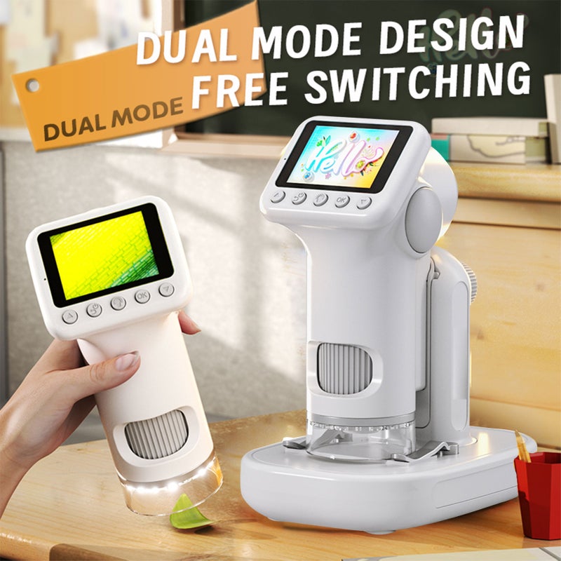 Kids Microscope Kit: 2.0 Inch HD Color Screen, 100X-1600X Adjustable Magnification, Dual Focus, 3-Stage Lighting, Handheld & Stand Modes - One-Button Photo & Video for Home, Outdoor Classroom Scientif - Image 2